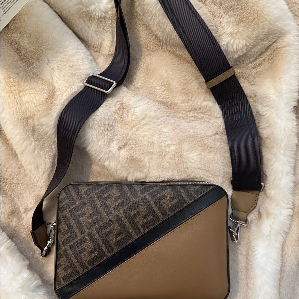 Fendi Tan and Black Diagonal Stripe Messenger Bag